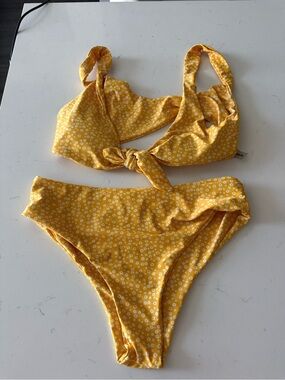 Yellow Ditsy Floral Tie-Front Bikini